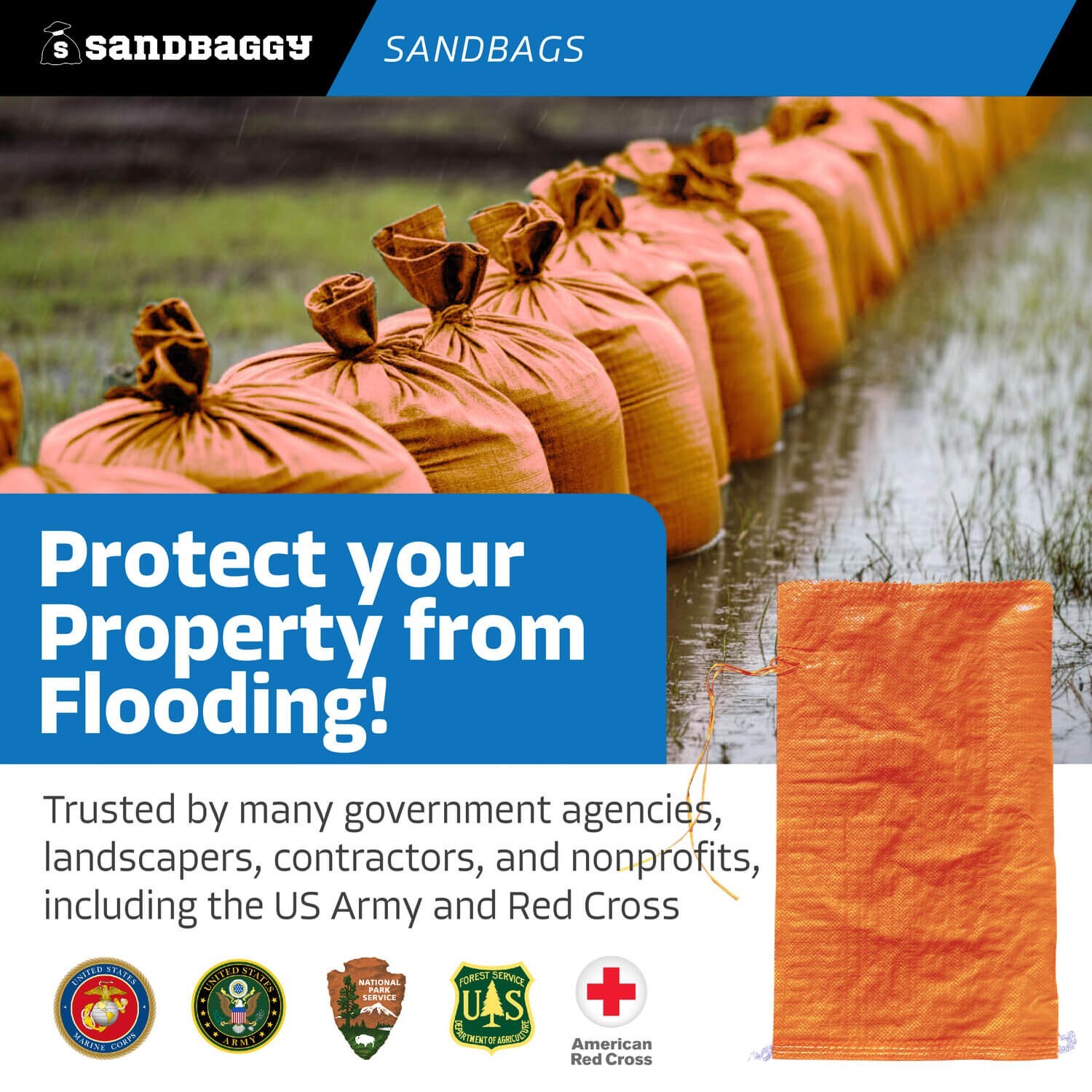 Sandbags – 10 Orange – Empty Sand Bags for Flood – Sandbag Bag Poly by Sandbaggy