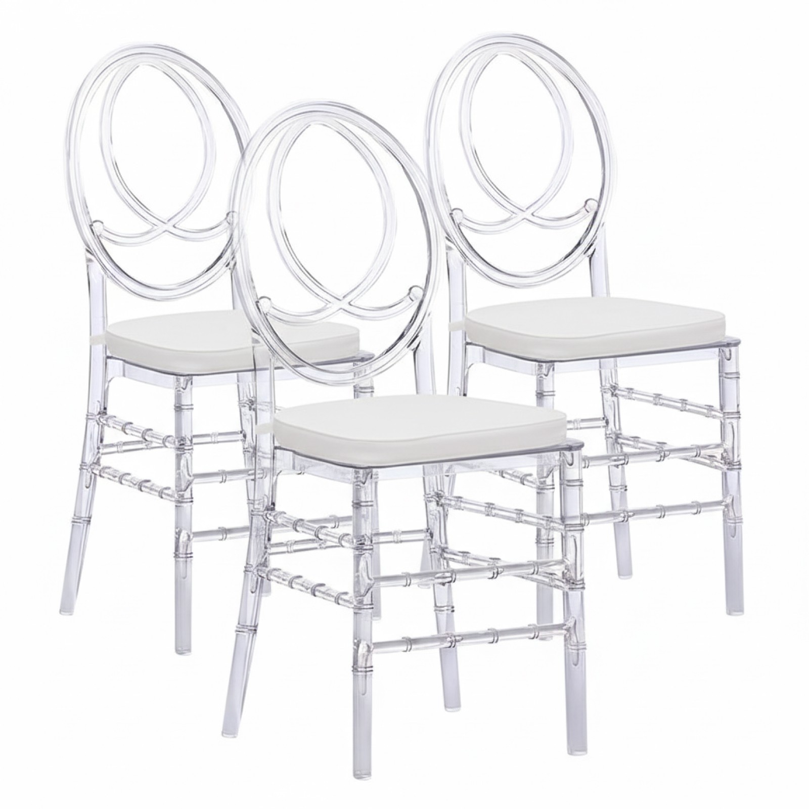 Set of 3 Crystal Clear Acrylic Chiavari Wedding Chairs with Cushions for Event