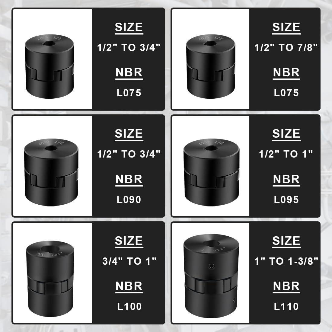 1/2″ to 3/4″ L075 Flexible 3-Piece L-Jaw Coupling Coupler Set & Rubber Spider…