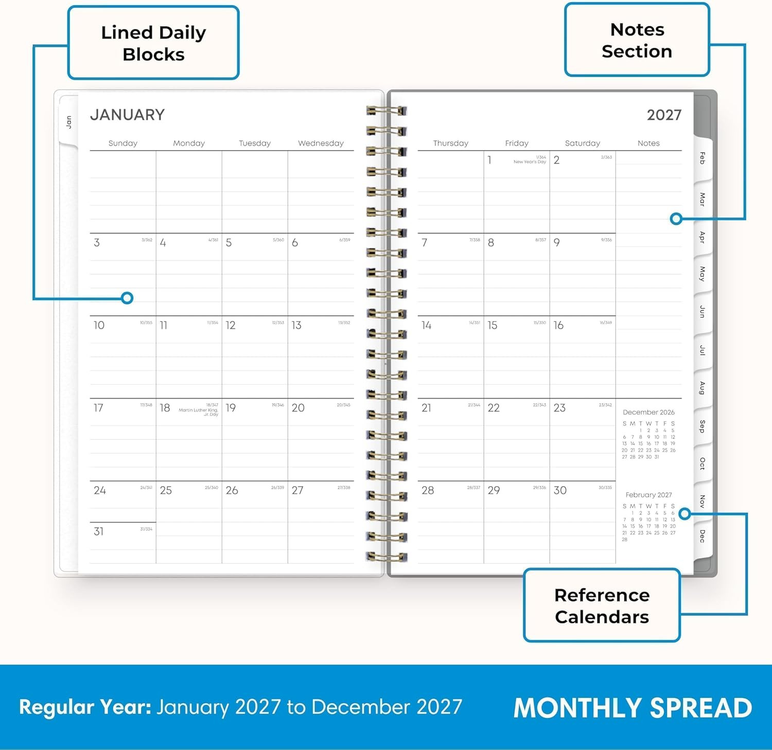 2027 Weekly and Monthly Planner Calendar, January 2027 – December 2027, 5″ X 8″,