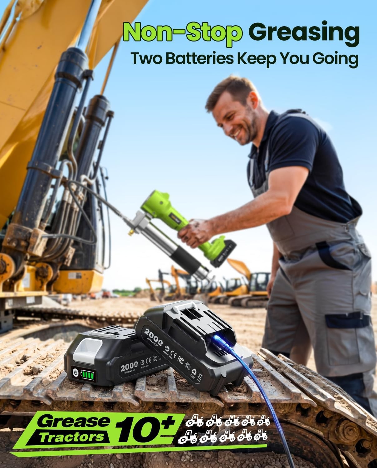Grease Gun with Lock-On Trigger for Effortless Greasing, Cordless Electric Greas