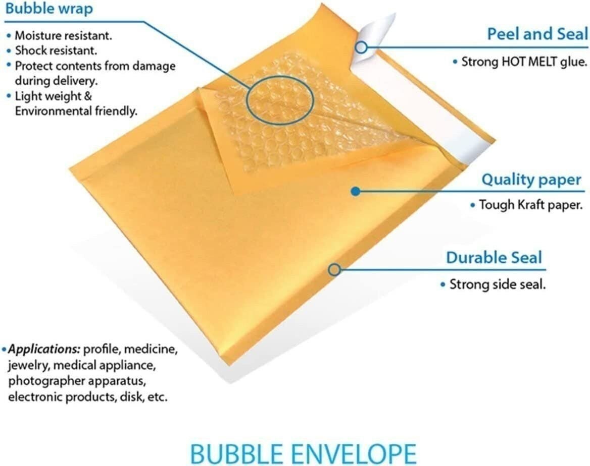 250 #DVD 7.25″x9.75″ Kraft Paper Bubble Padded Envelope Mailers Shipping Case