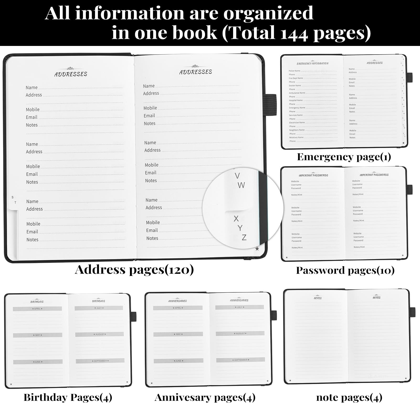 JUBTIC Address book with Alphabetical Tabs, Hardcover Password Keeper and Tel…