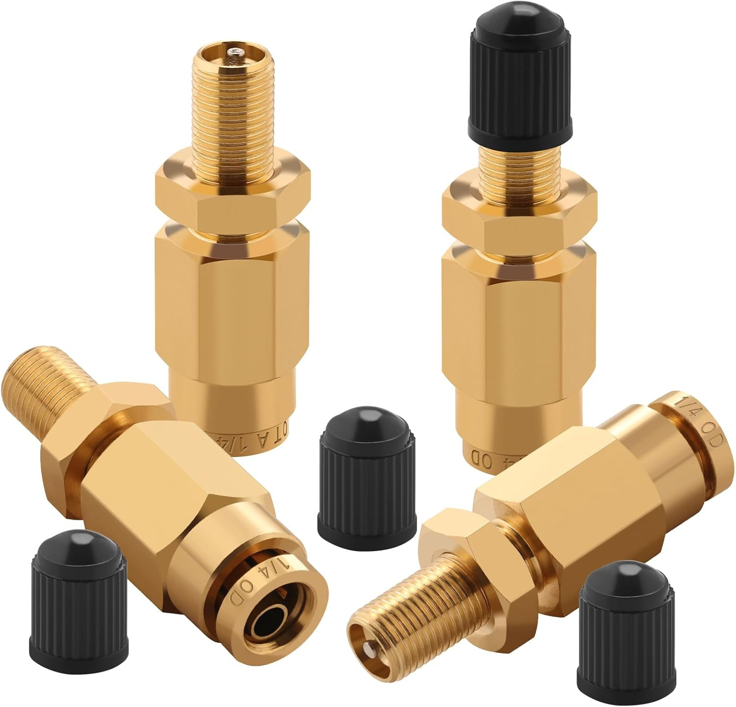 4 PCS 1/4″ Inflation Schrader Valve with Push to Connect for 1/4″ OD Air Line