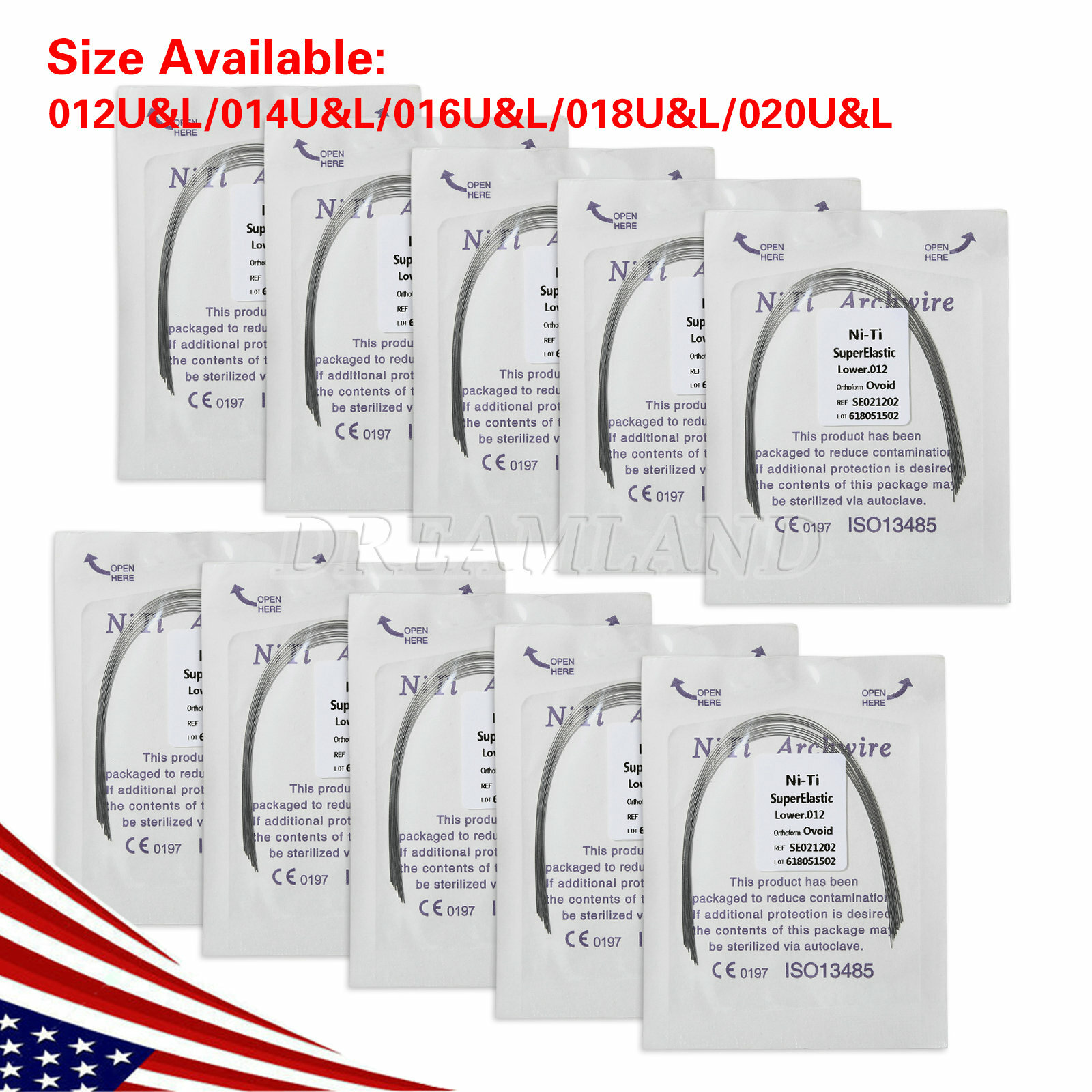 100pcs/10 Bags dental super elastic niti round arch wires Ovoid form Ortho