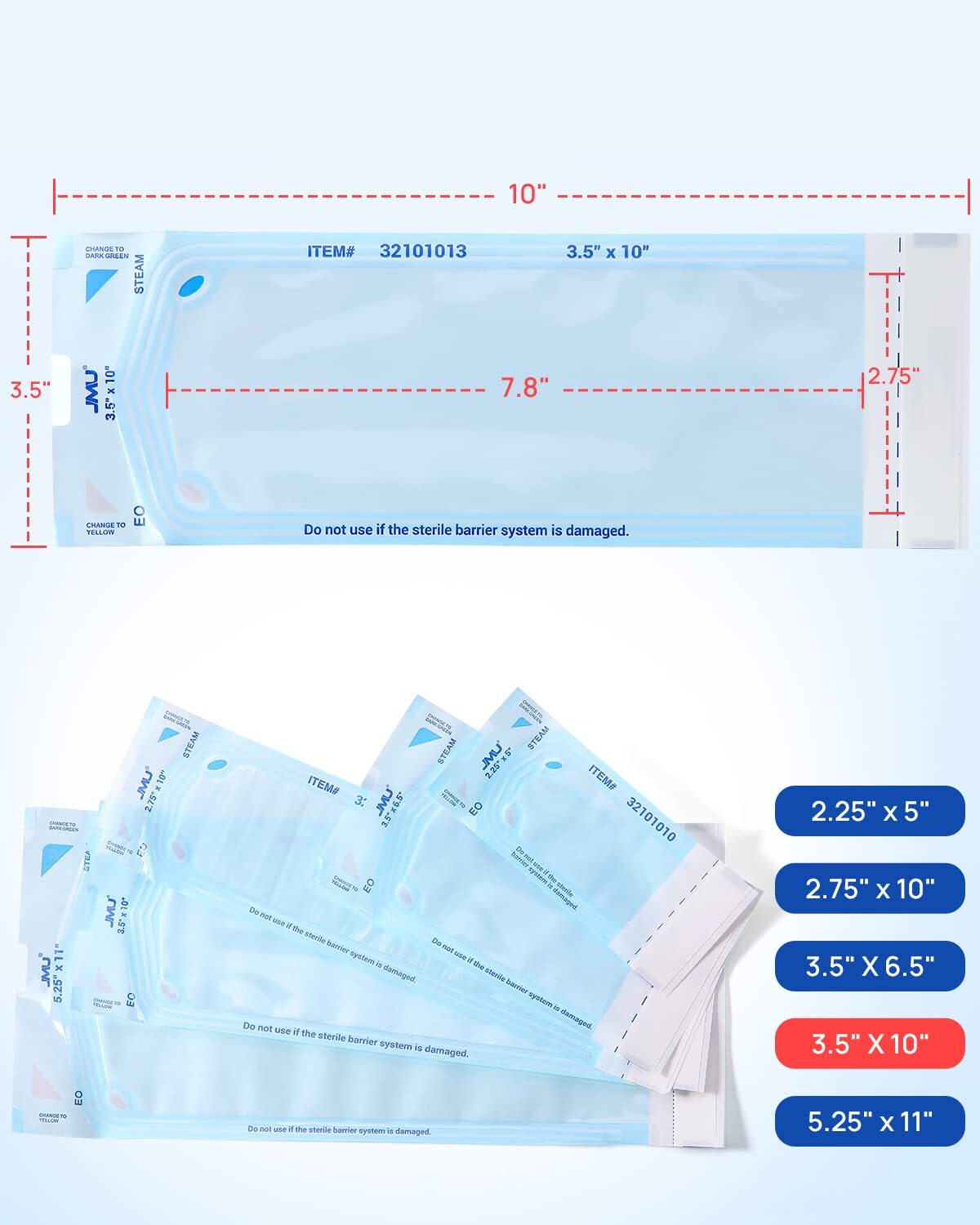 JMU Dental Sterilization Pouches Bag Medical Self Seal Pouch Autoclave to 200