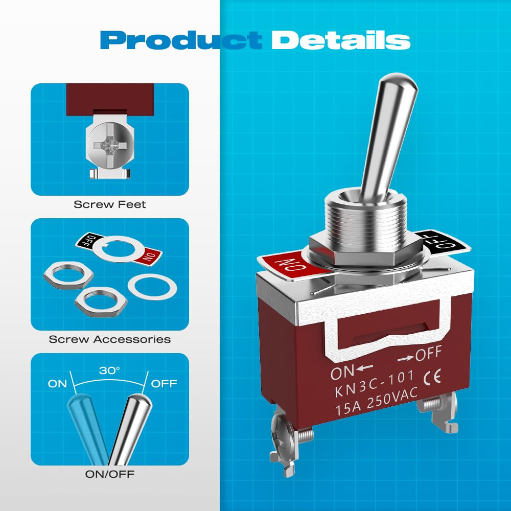 Toggle Switch, 12V 30A Heavyduty On/Off 2Pin SPST Waterproof Toggle Switch with
