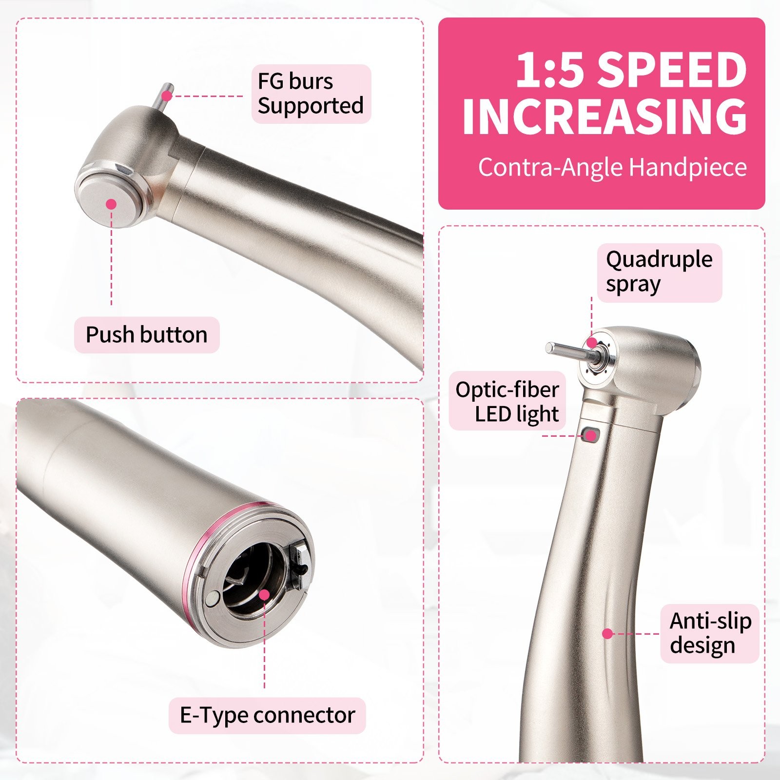 NSK Style Dental Brushless LED Electric Micro Motor 1:1/1:5 Increasing Handpiece