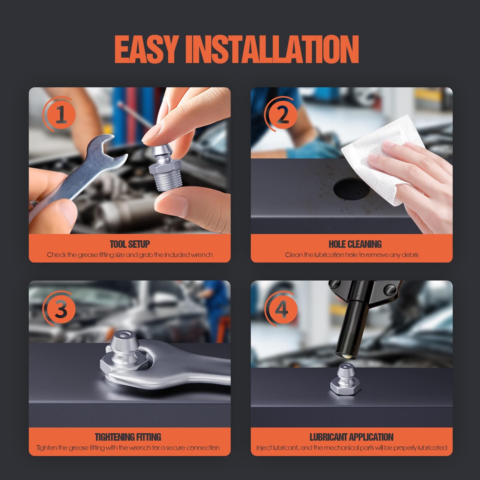 M8 Zerk Grease Fittings, Metric Grease Nipples with 45-Degree Angle, Grease F