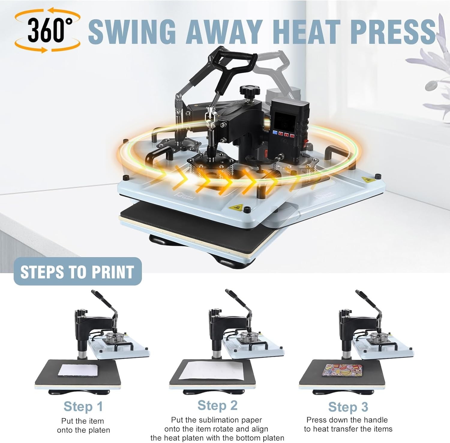 12×15 Inch, 360° Swing Away 5 in 1 Heat Transfer Machine, Multifunctional Hea…