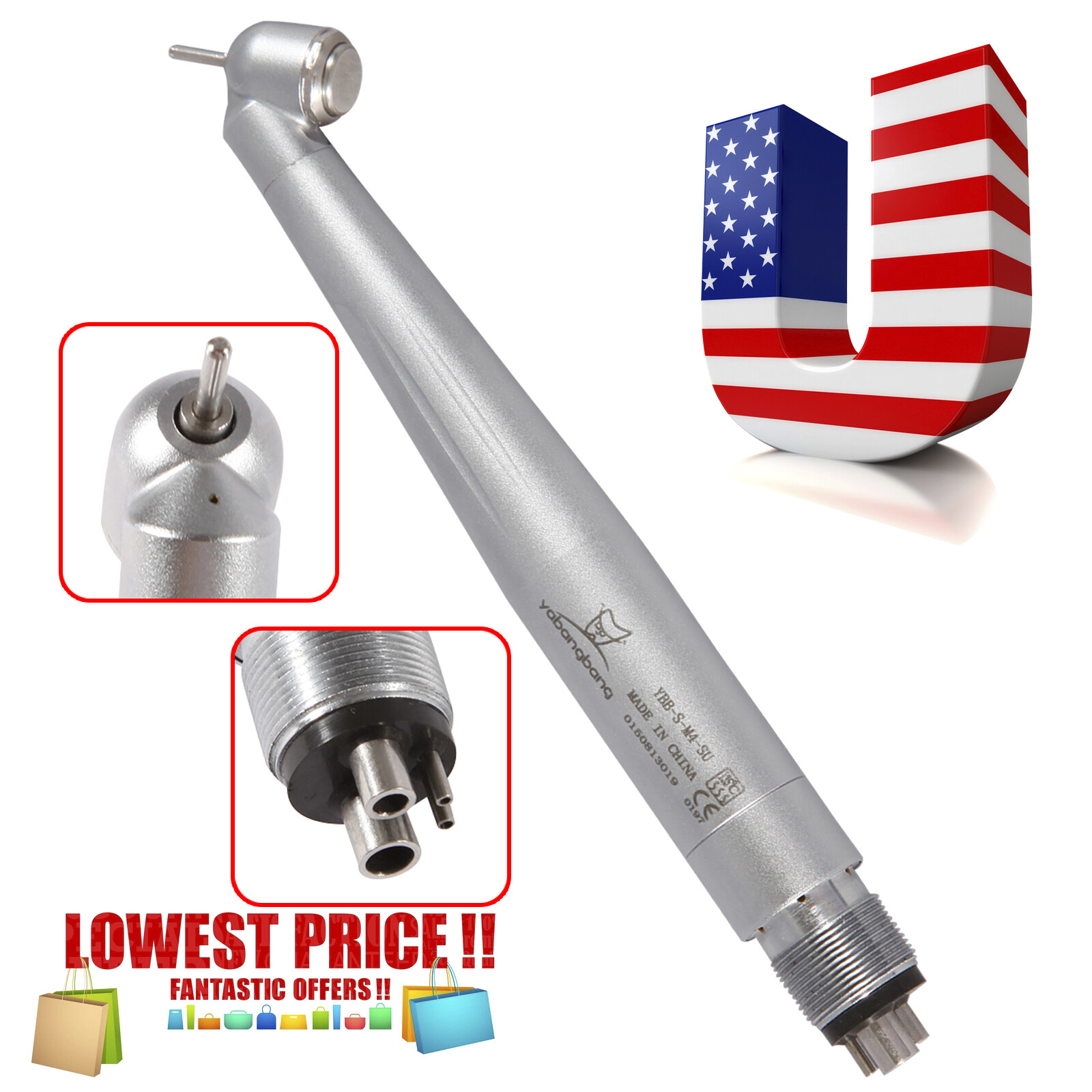 1/5Pc NSK Style Dental 45 Degree Surgical High Speed Handpiece Push Button 4Hole