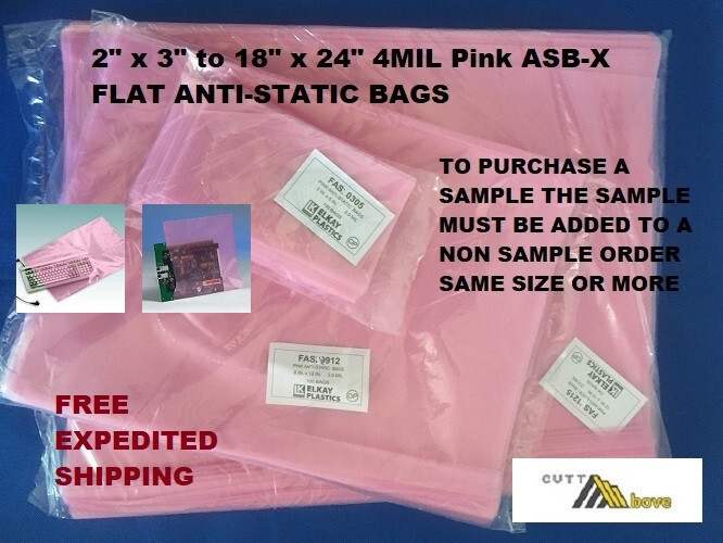 100 to 500 3×5 to 18×24 2Mil Elkay Plastics Pink AntiStatic Flat Hard-drive Bags