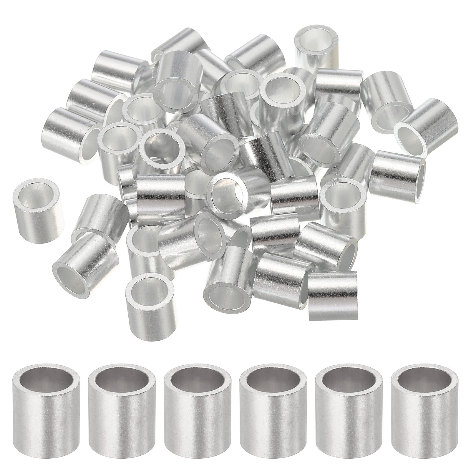 50Pcs 3/8″(10mm) Aluminum Crimping Loop Sleeve Round Wire Rope Stop Silver