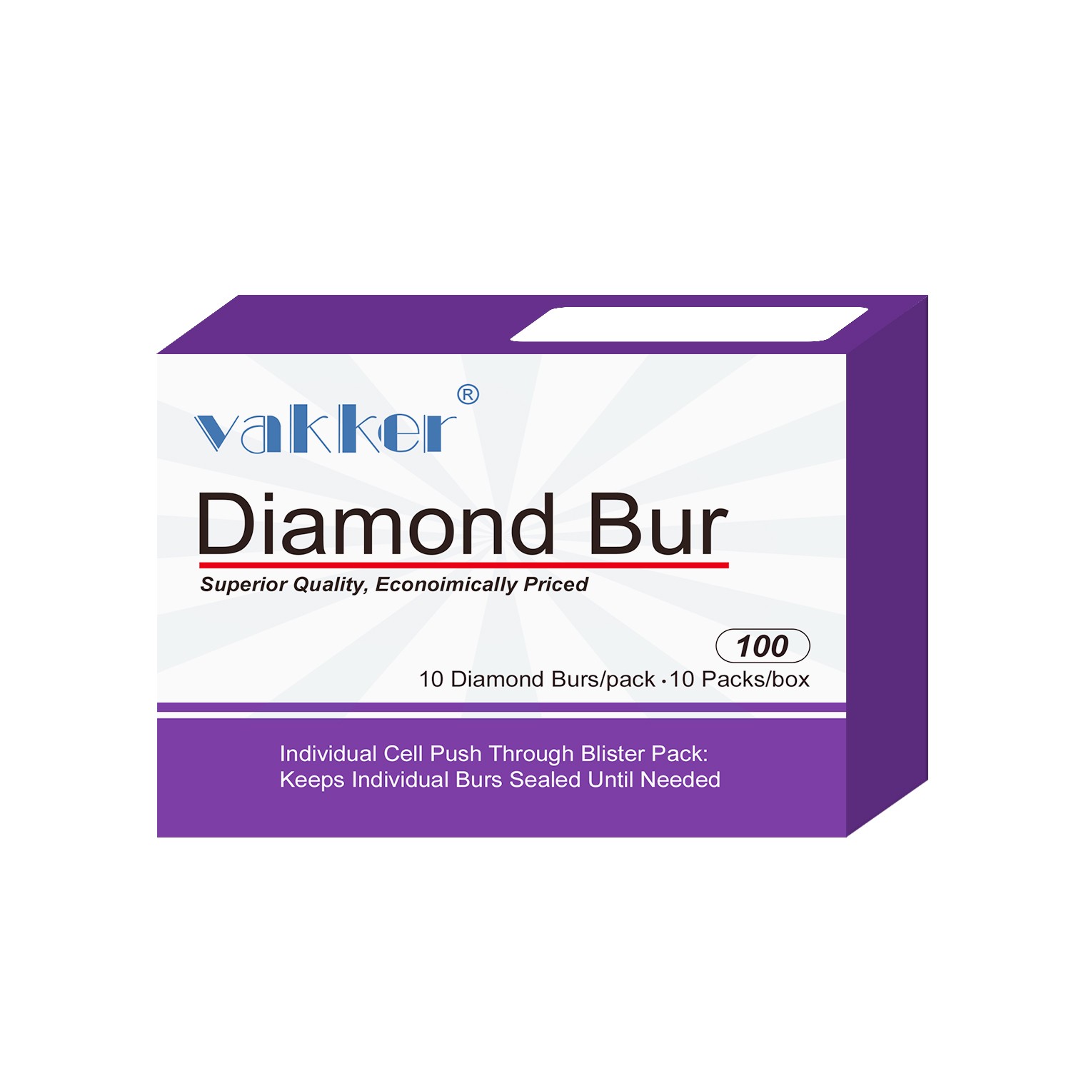Vakker 10pc Dental 856-012F Diamond Burs Fine Grit Friction Grip Round End Taper