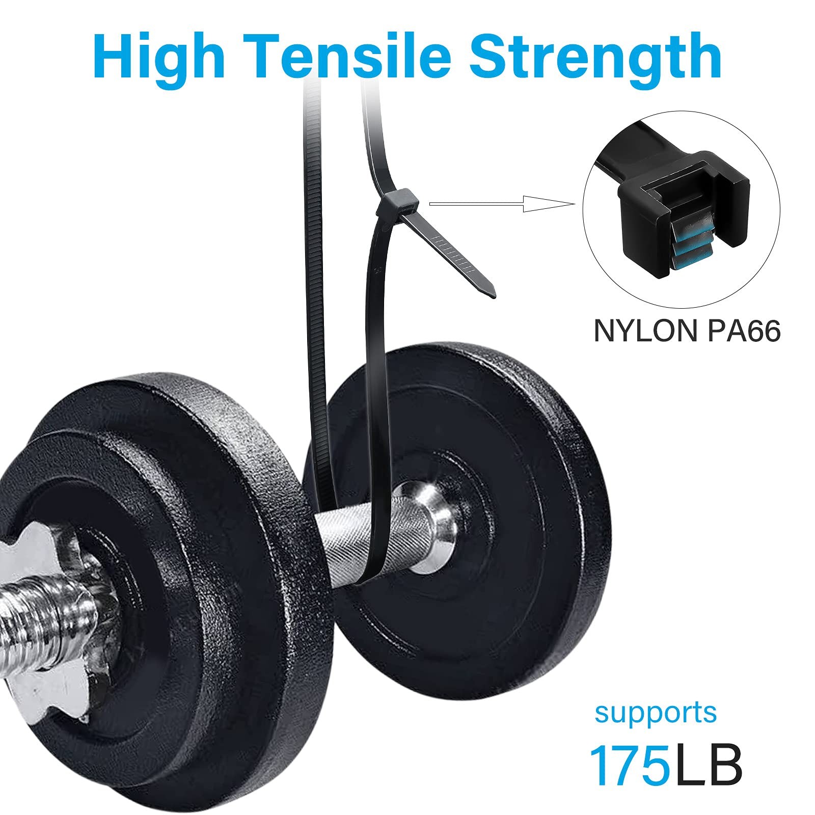 HeavyDuty 48Inch Nylon Zip Ties 175 Lbs Tensile Strength Black 12 Pcs for Outd