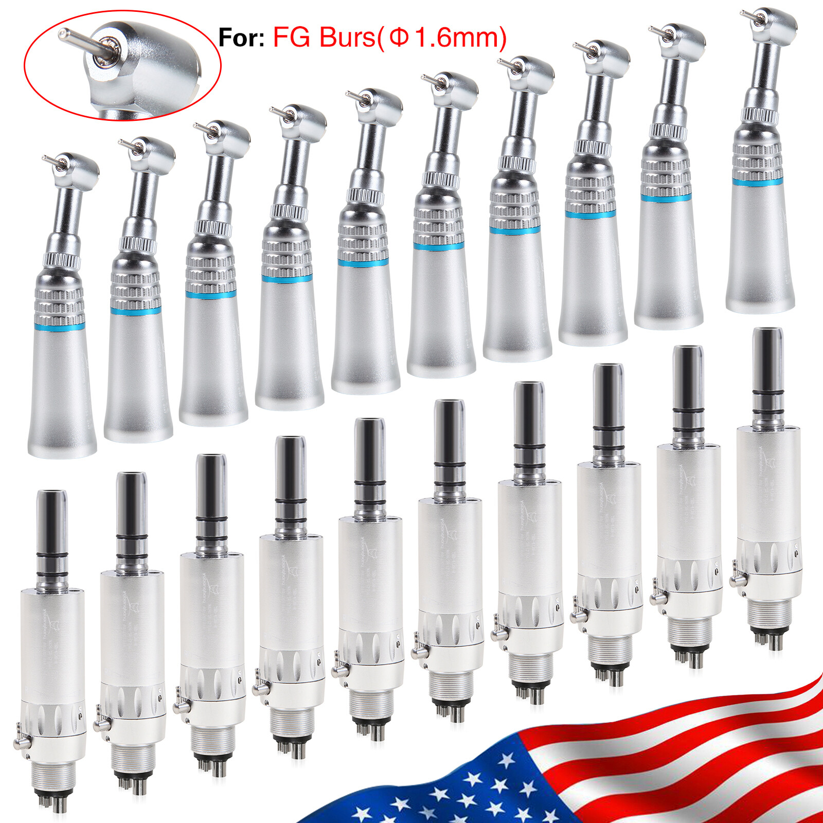 1-10Pcs Dental Low Speed Contra Angle Handpiece Fit FG 1.6mm Burs / 4H Air Motor