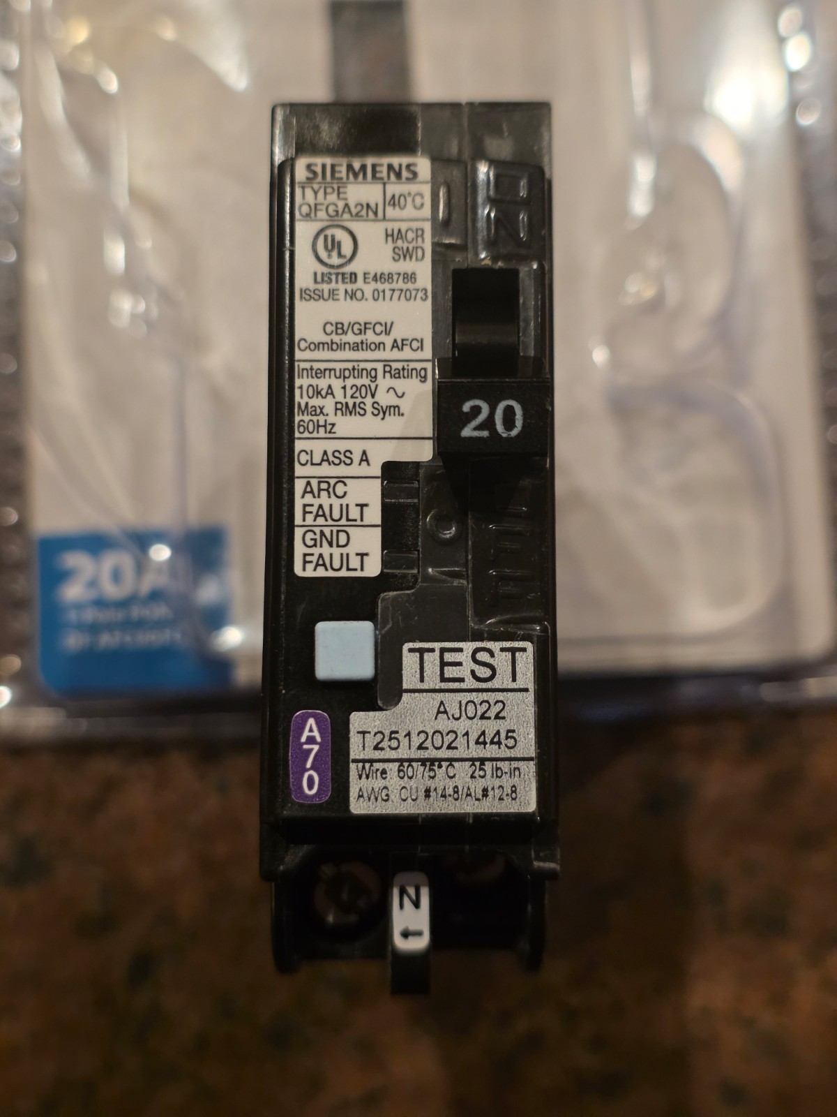 Siemens Q120DFNP Plug On Neutral AFCI/GFCI 20A Dual Function Circuit Breaker