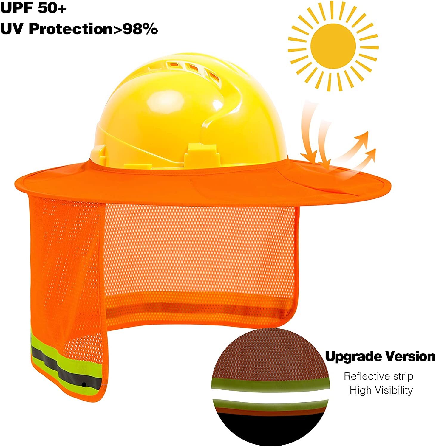 Orange Hard Hat Sunshield Upgrade Full Brim Neck Sunshade