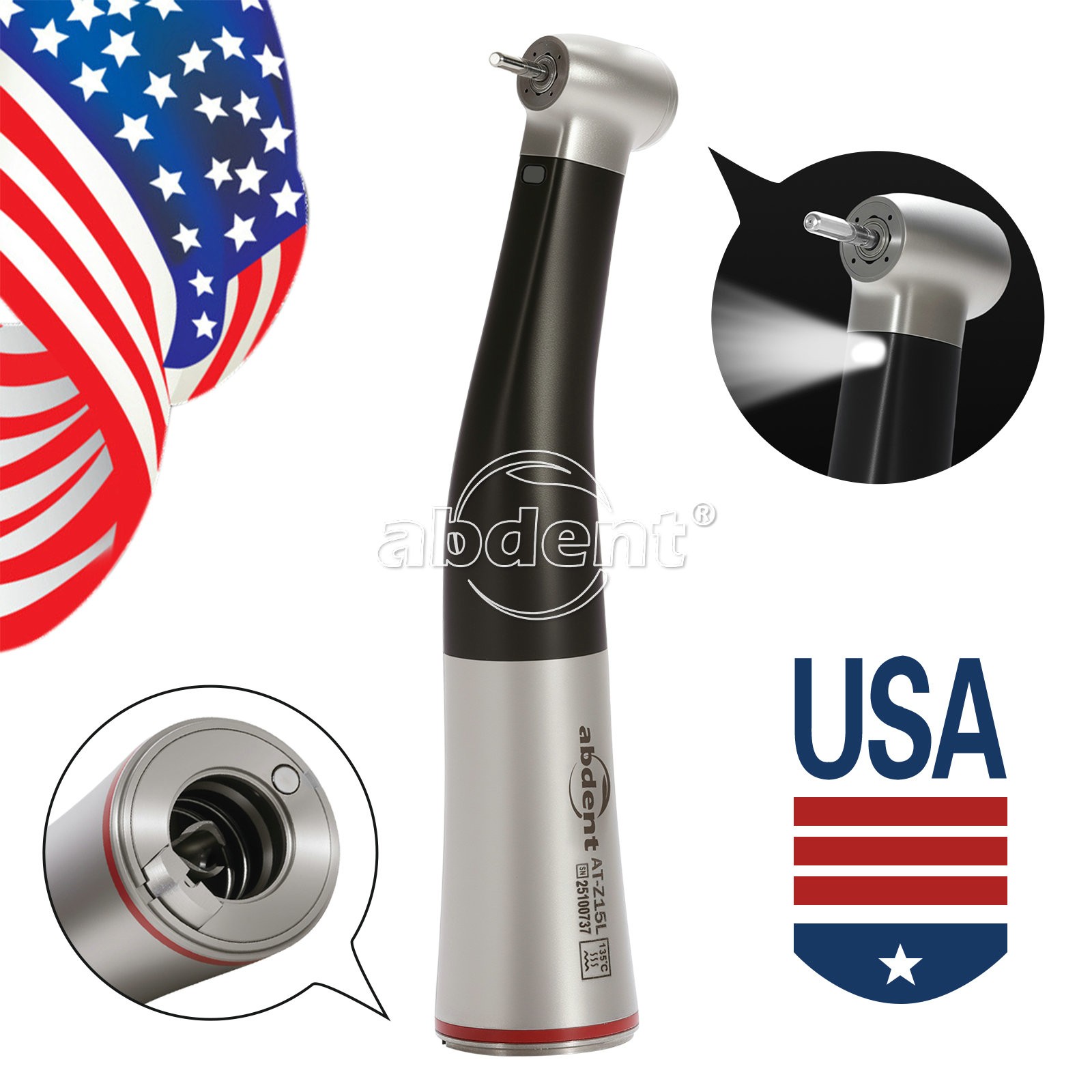 Dental 1:5 Increasing High Speed Fiber Optic LED Contra Angle Handpiece abdent