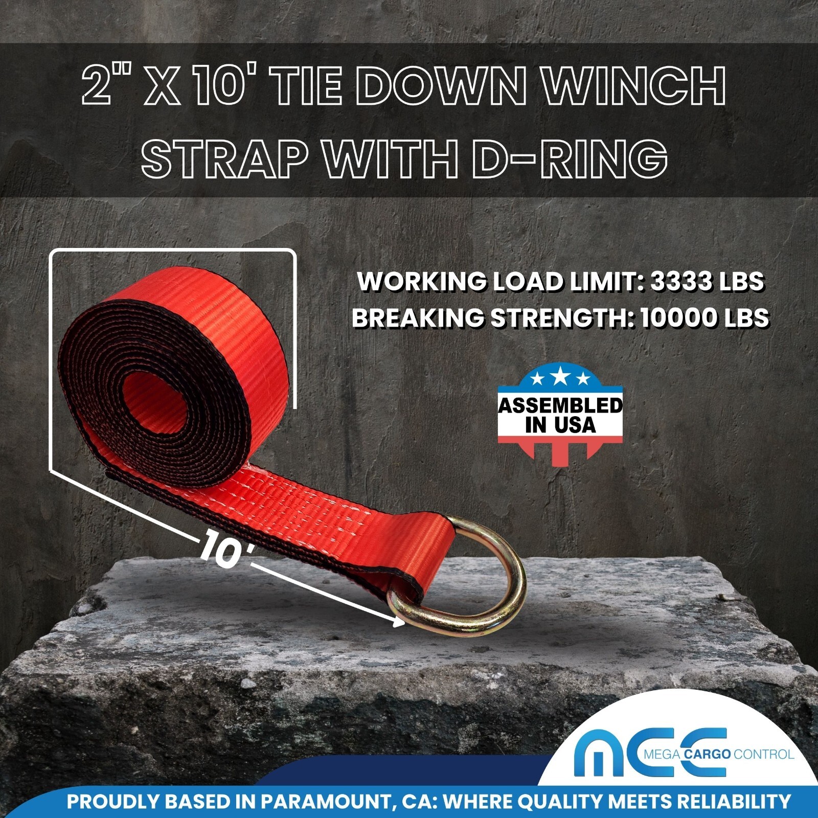 USA 2″ x 10′ Winch Lasso Strap D Ring Tow Truck Trailer Wheel-Lift Tire Harness