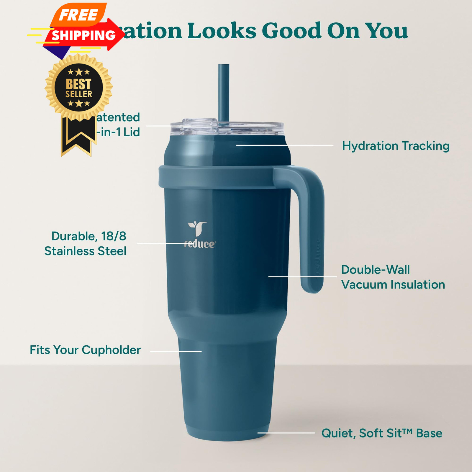 REDUCE 50 oz Stainless Steel Tumbler with Handle – 50 Ounces, Dark Web