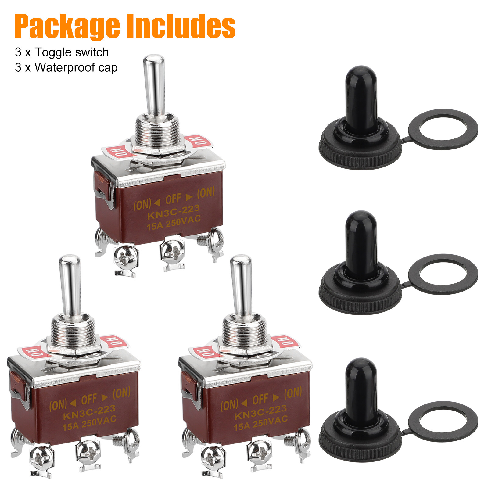 3X 3 Position 6Pin Toggle Switch Heavy Duty 20A 125V/15A 250V DPDT (ON)-OFF-(ON)