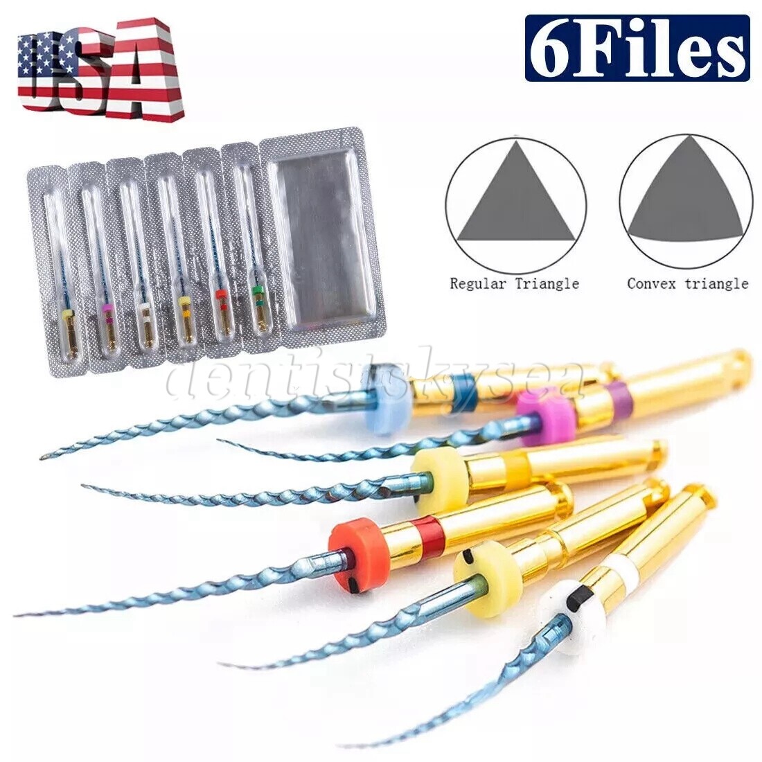 6Pc Dental Endo Rotary Files Blue Endodontic NITI Root Canal Files 25MM USA