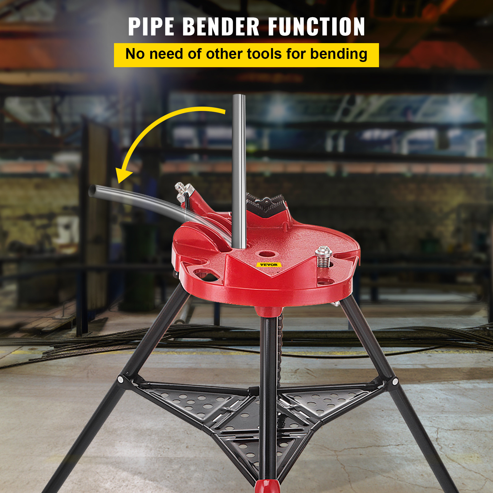 VEVOR 460-6 Tripod Pipe Chain Vise 6″ Capacity Foldable Steel Legs w/ Tool Tray