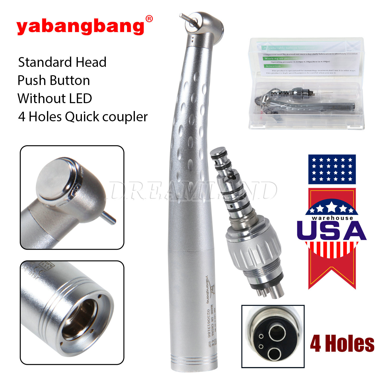 YABANGBANG Dental High Speed Handpiece w/ 4Hole Swivel Coupler Fit KaVo DZM