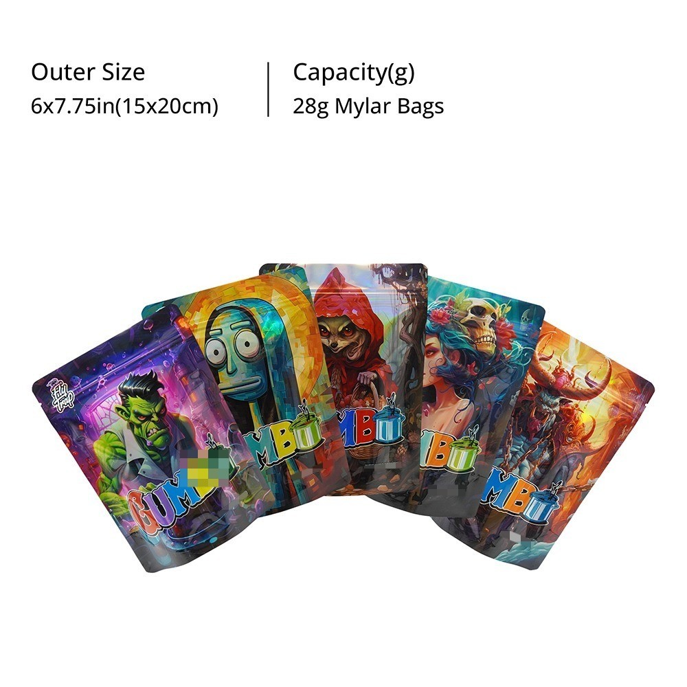28g Mixed Pack Mylar Bags Smell Proof Airtight Food Zip Seal Foil Pouch 100pcs