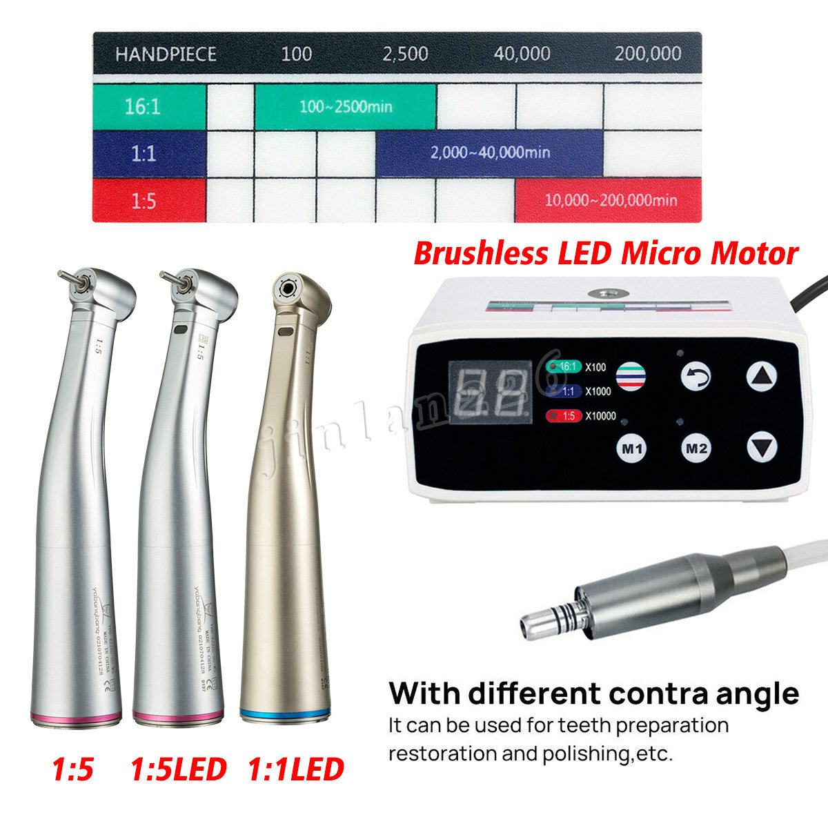 NSK Dental Electric LED Brushless Micro Motor/1:5 1:1 Increasing Handpiece