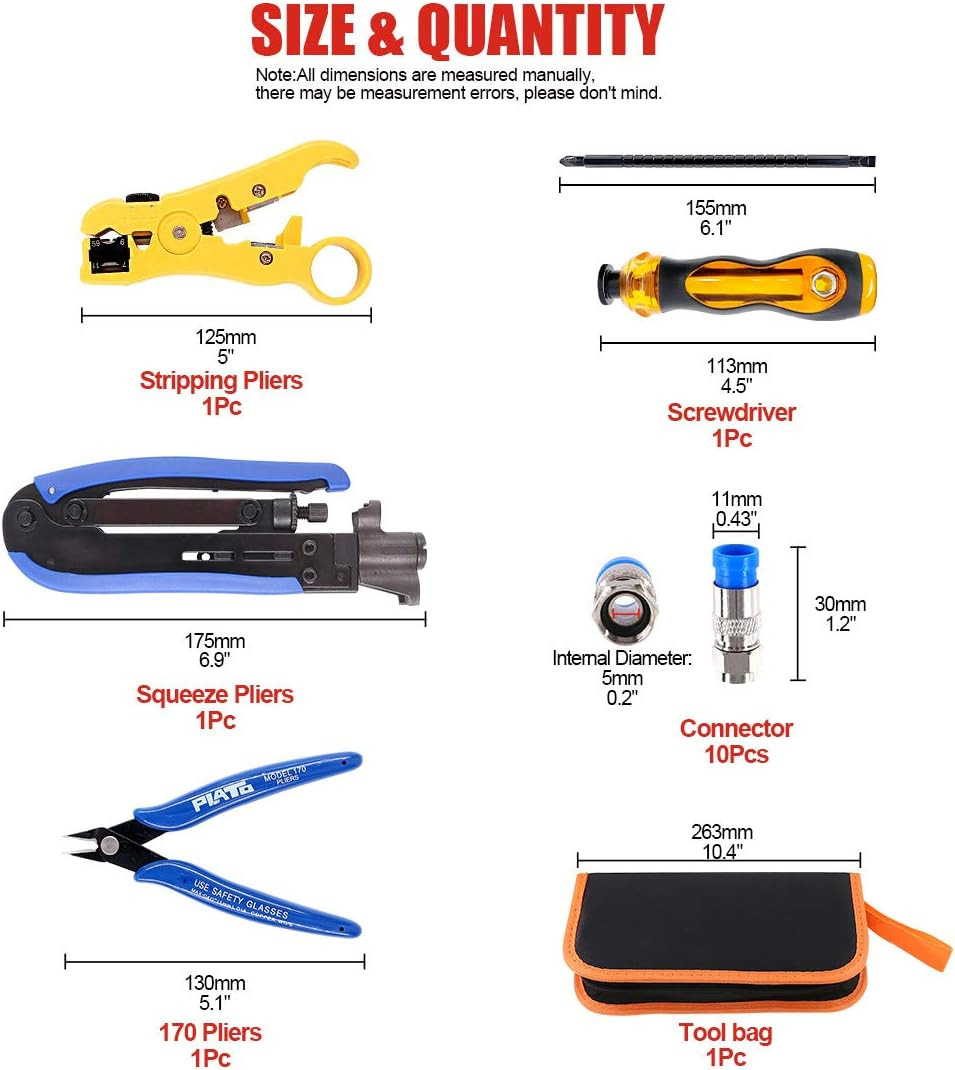 Hilitchi 5 in 1 Coaxial Compression Tool with Instruction Manual Coax Cable Crim