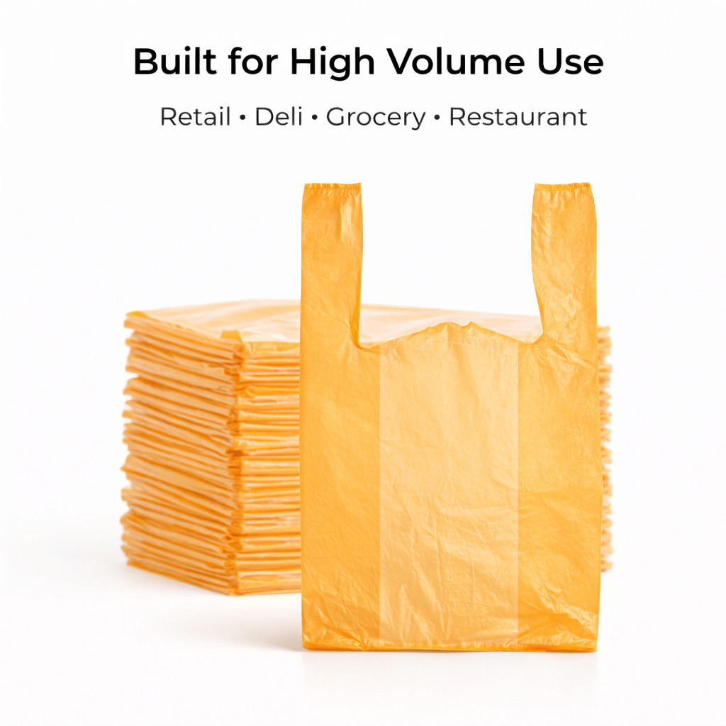 Orange Plastic T-Shirt Bags 1/6 Large 21 x 6.5 x 11.5 in 0.51 Mil