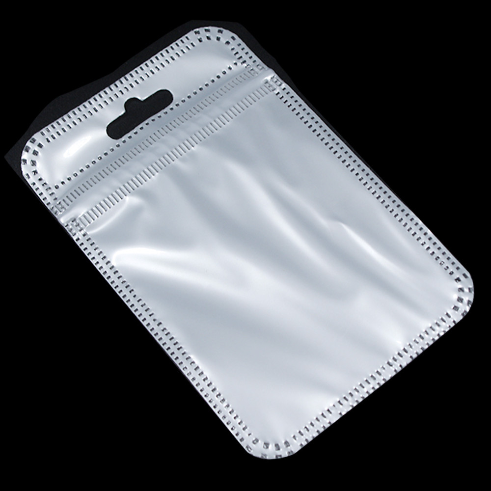 Resealable White Clear Zip Plastic Bag Retail Packaging Lock Pouches W/Hang Hole