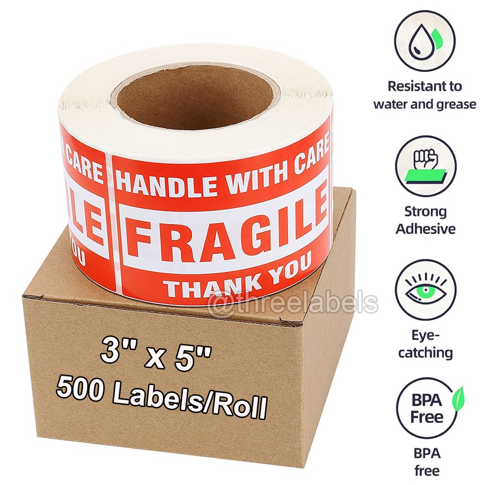 1-40 Rolls 3″x5″ Large 500 Fragile Labels Handle with Care Thank You Stickers US