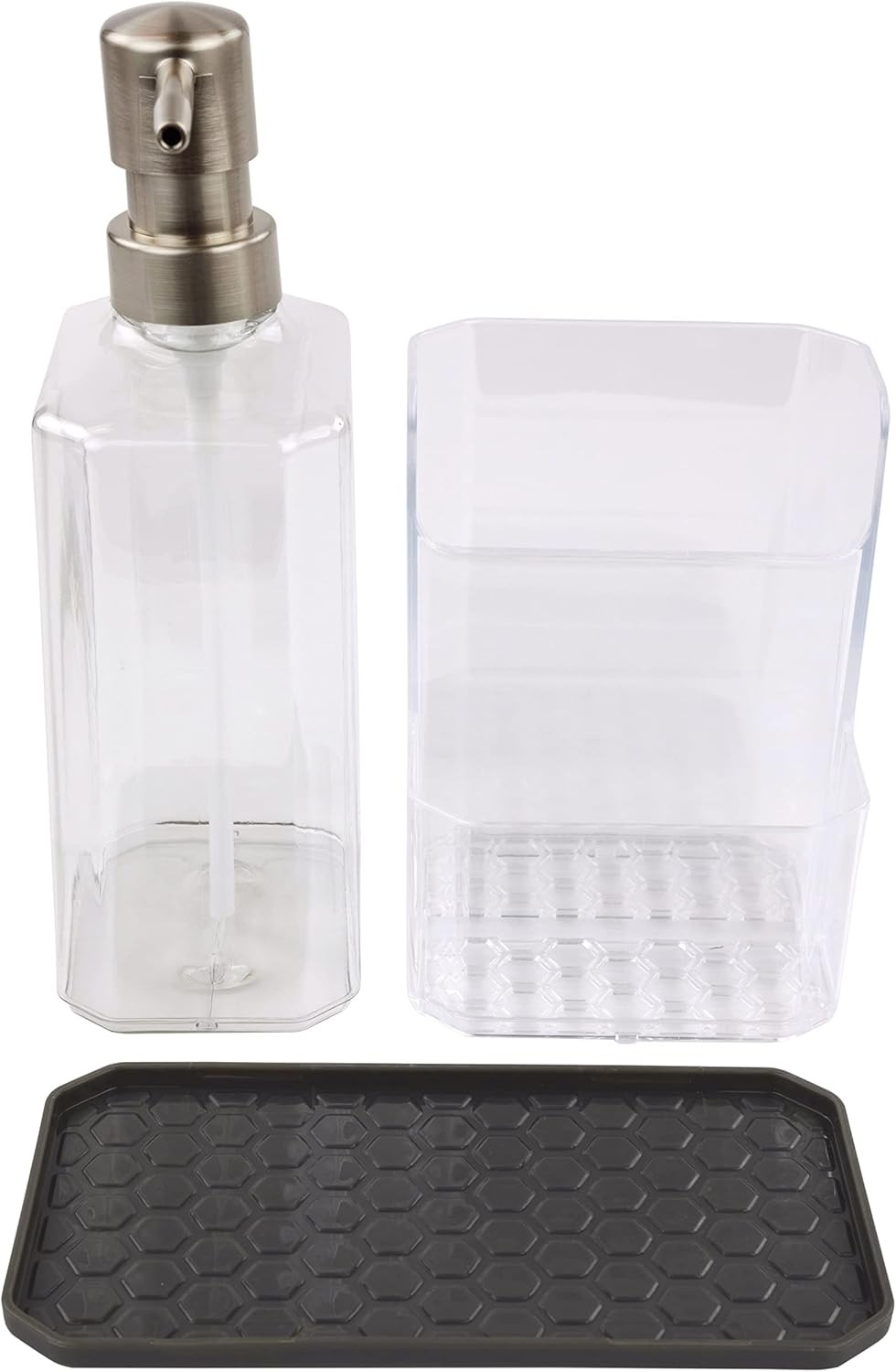 Spectrum Soap Dispenser with Sponge and Brush Holder for Kitchen Sink, Hexa Sink
