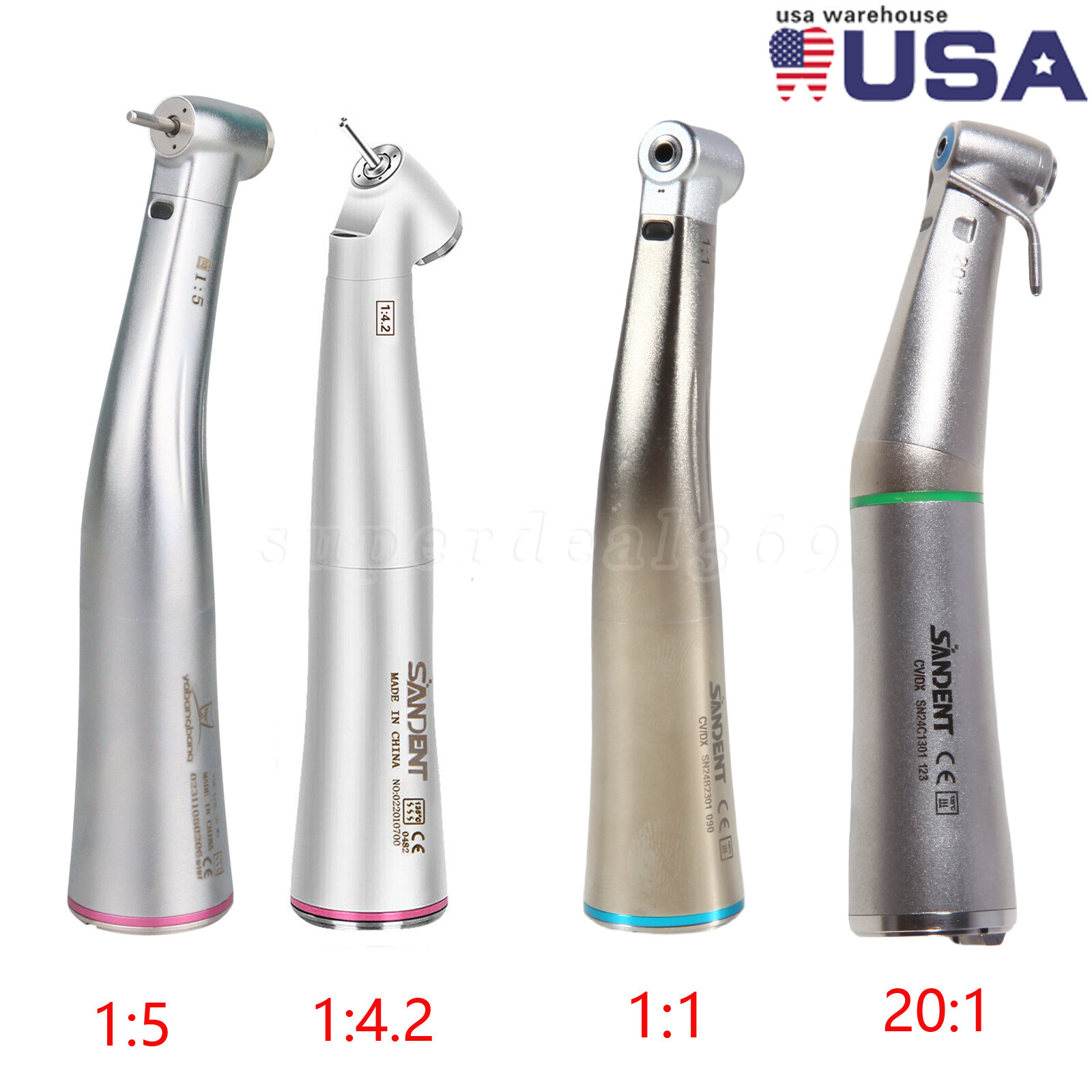 Dental Fiber Optic LED 1:1/20:1/1:4:2/1:5 E Type Contra Angle Handpiece SA
