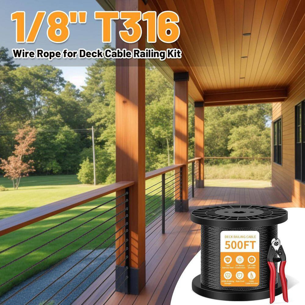 6.1 In. H X 7.9 In. W Black T316 500 Ft. Metal 1/8 In. Cable Wire Rope with Cutt
