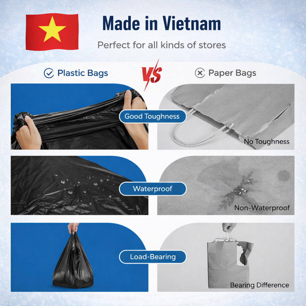 Heavy Duty Black T-Shirt Bags 11.5×6.5×22″ Plastic Grocery Carryout 1000 Ct