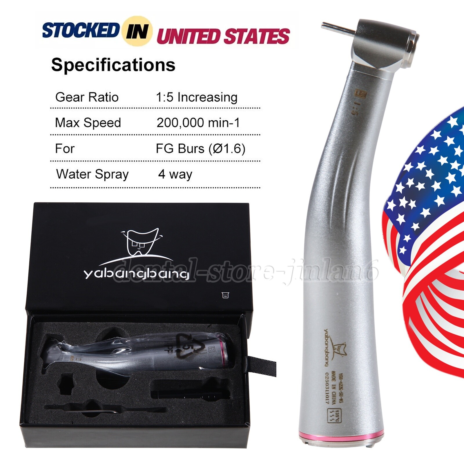 NSK Ti-MAX X95L Style Dental 1:5 LED Fiber Optic Contra Angle Handpiece Red Ring