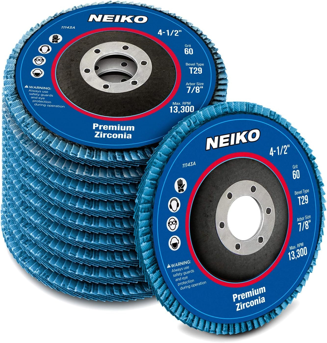 11143A 10 Pack Zirconia Flap Discs 4-1/2 for Angle Grinder, 60 Grit Flapper Whee