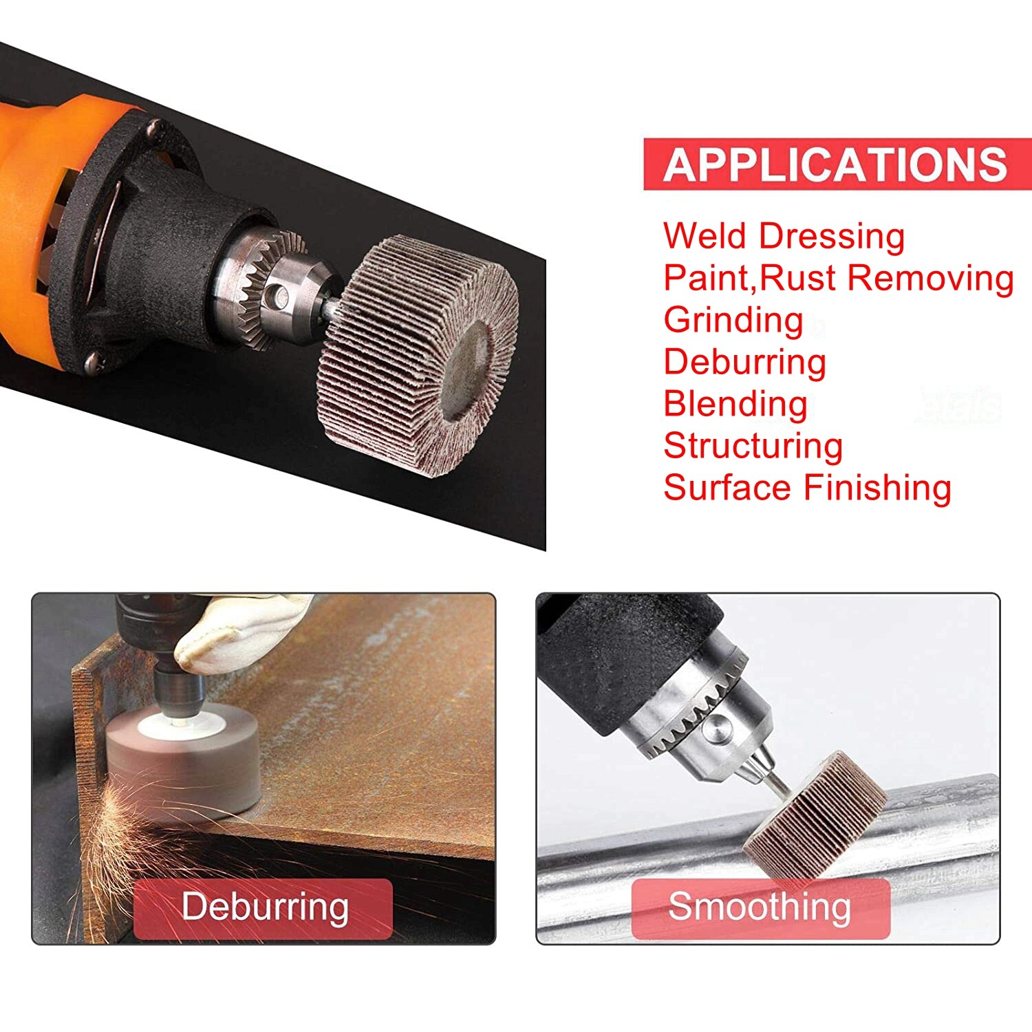 5PCS Drill Flap Wheel Sander 1x1x1/4″ Flapper Sanding Grinding 40 60 80 120 Grit