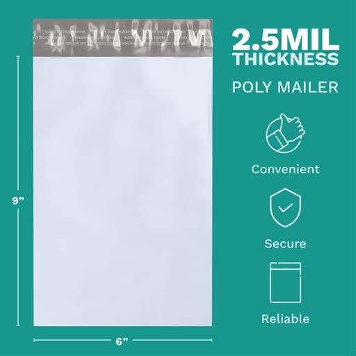 6″ x 9″ Poly Mailer Envelopes – 100 Count, Seal White Plastic Mailing Bags wi…
