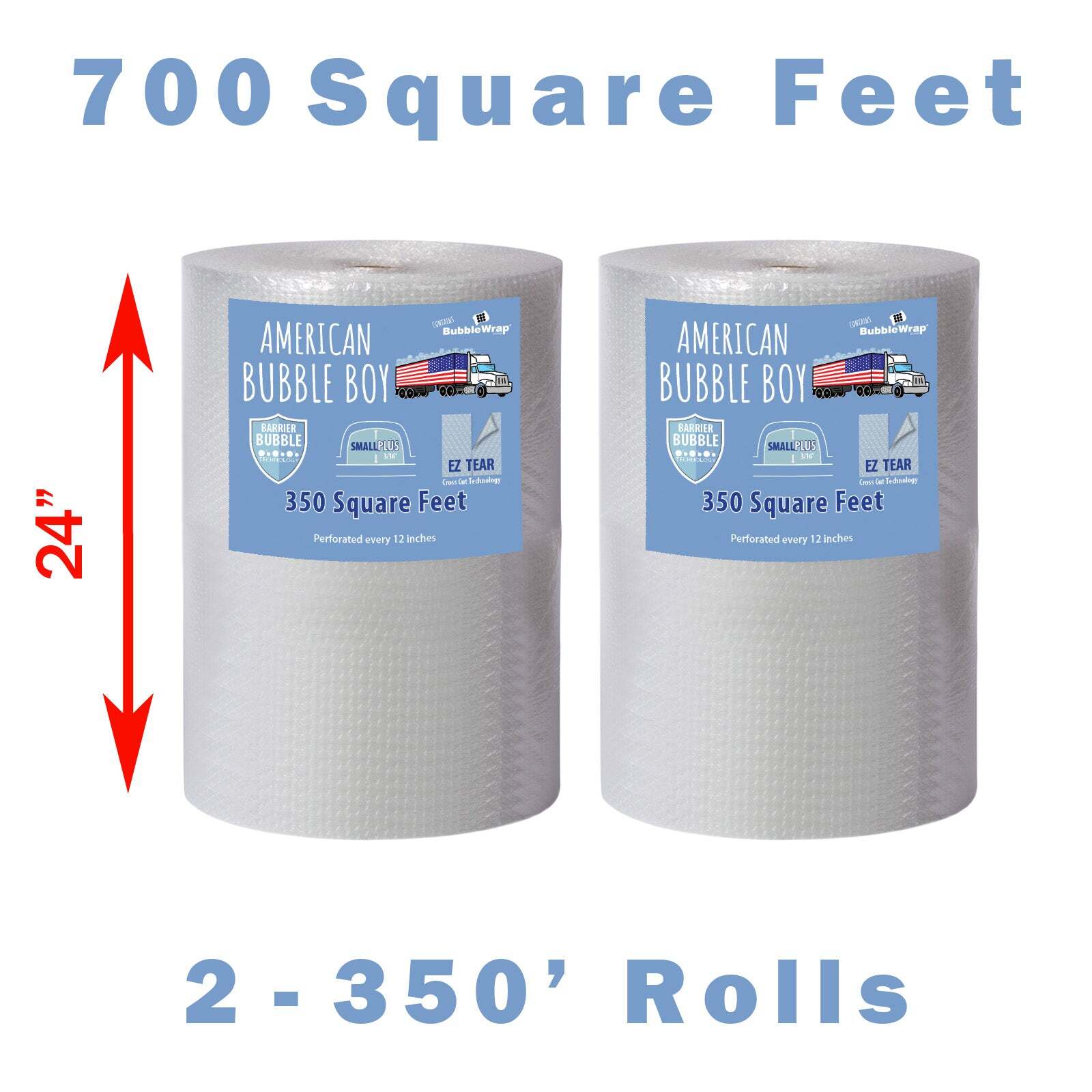 24″ Small Plus (3/16) American Bubble Boy Bubble Wrap – 700 Square feet