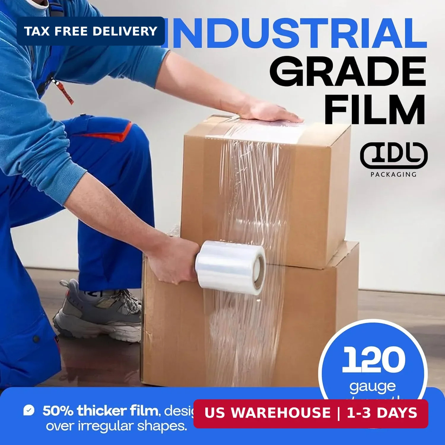 IDL Packaging 5″ Stretch Wrap Mini Roll, 700 feet, 120 Gauge (Pack of 4) with a
