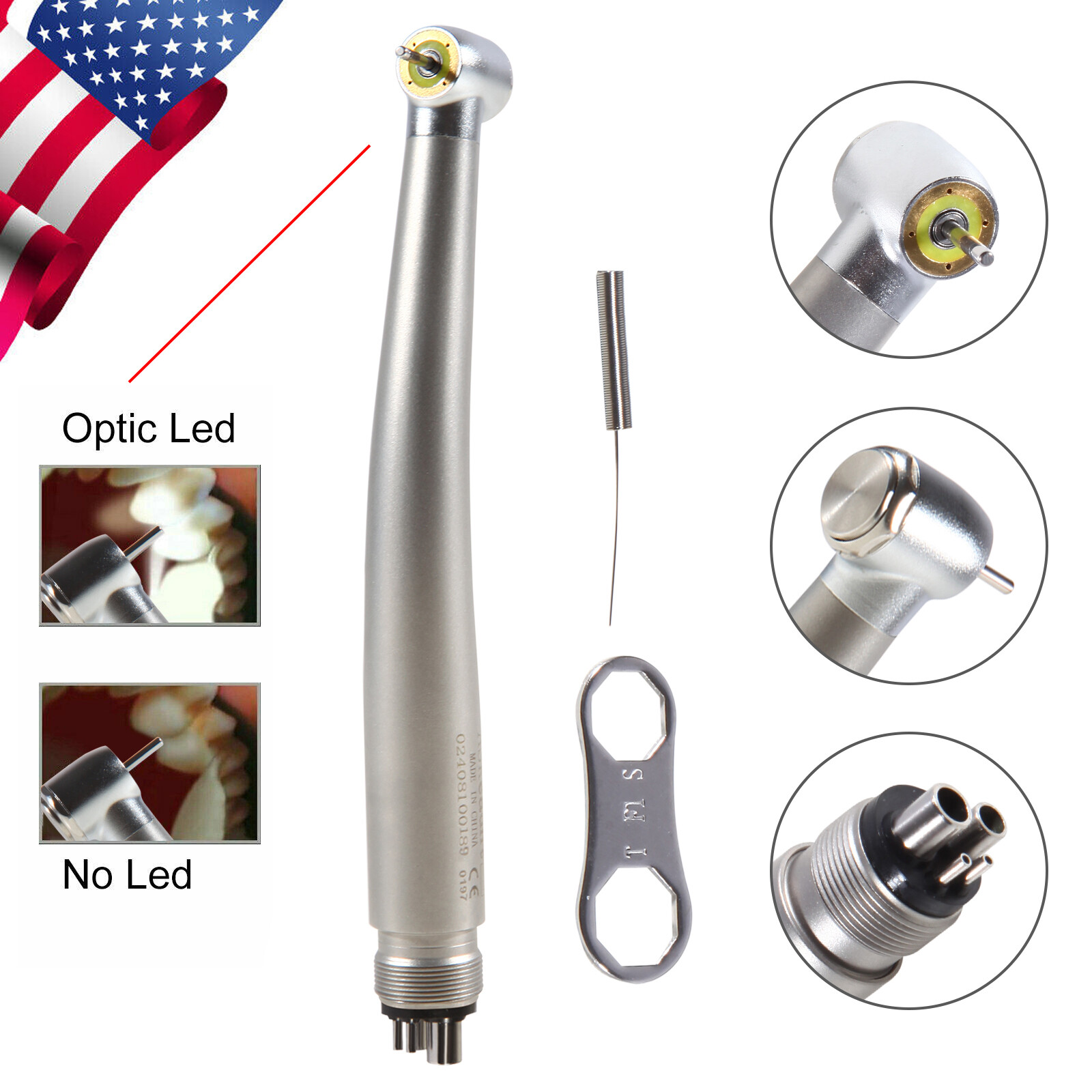 Dental Shadowless Ring LED High Speed Handpiece E-generator 4 Hole Midwest SA