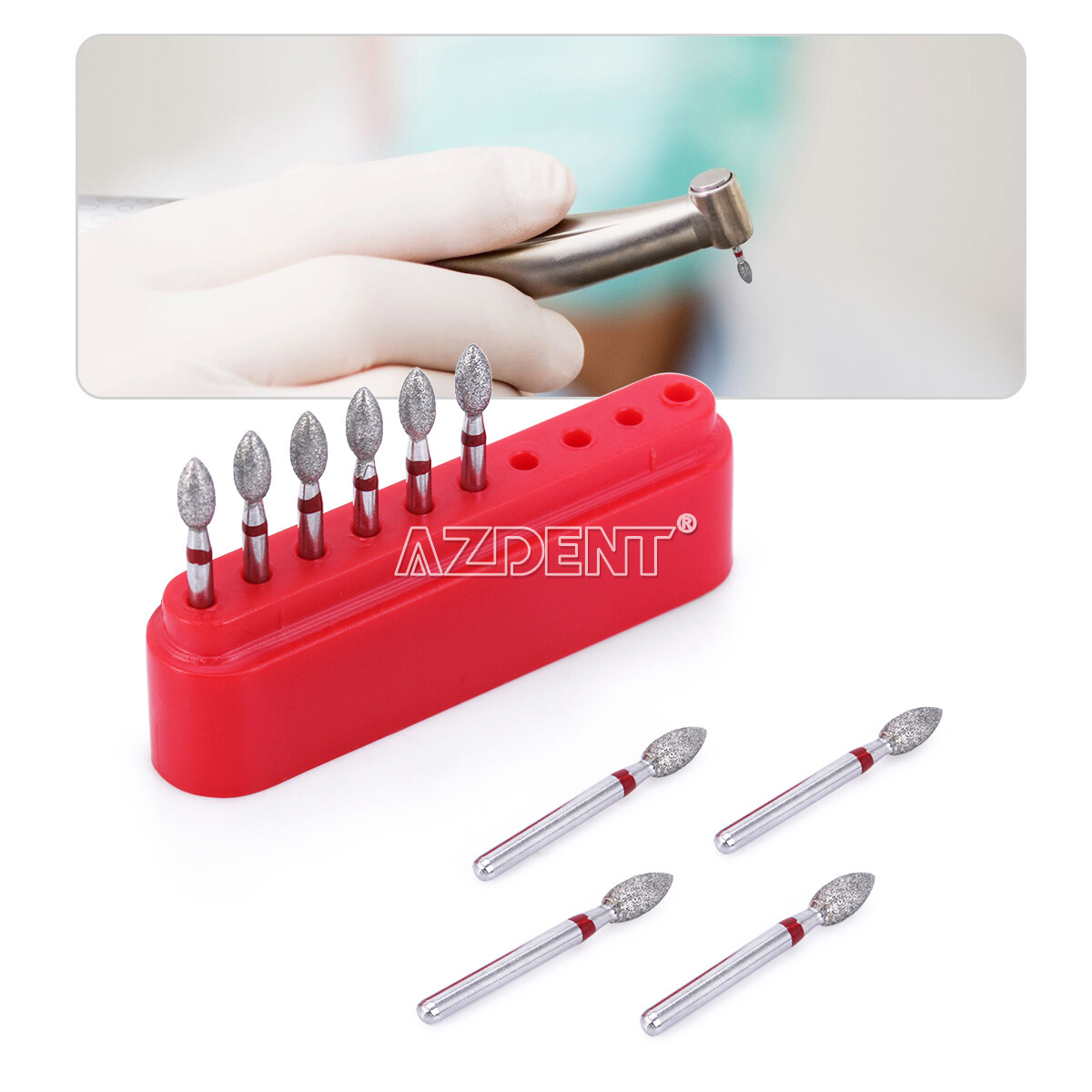 10 Kits AZDENT Dental FG Diamond Burs Finishing Egg Football #368-023F Fine Red