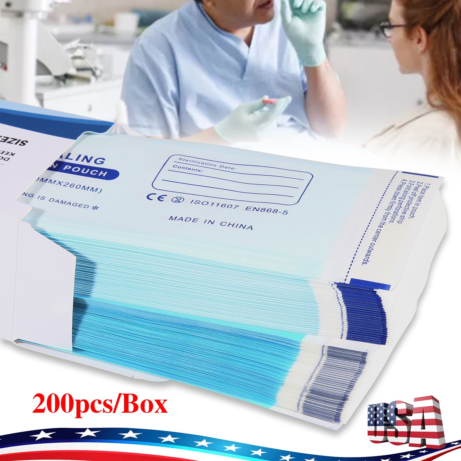 200Pcs Sterilization Pouches- 3.5 ” x 10 ” Dental Self Seal Pouch Bag