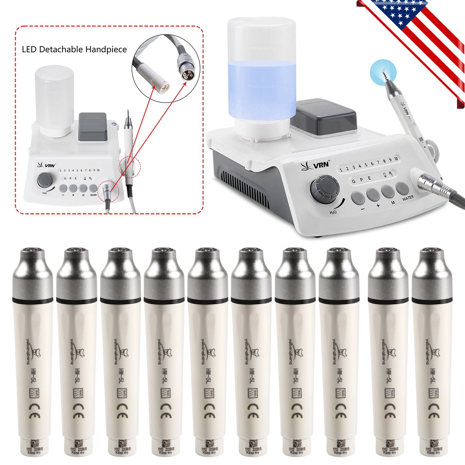 Dental Ultrasonic Scaler Bottle+Tube Water Supply / 1-10* LED Scaler Handpiece