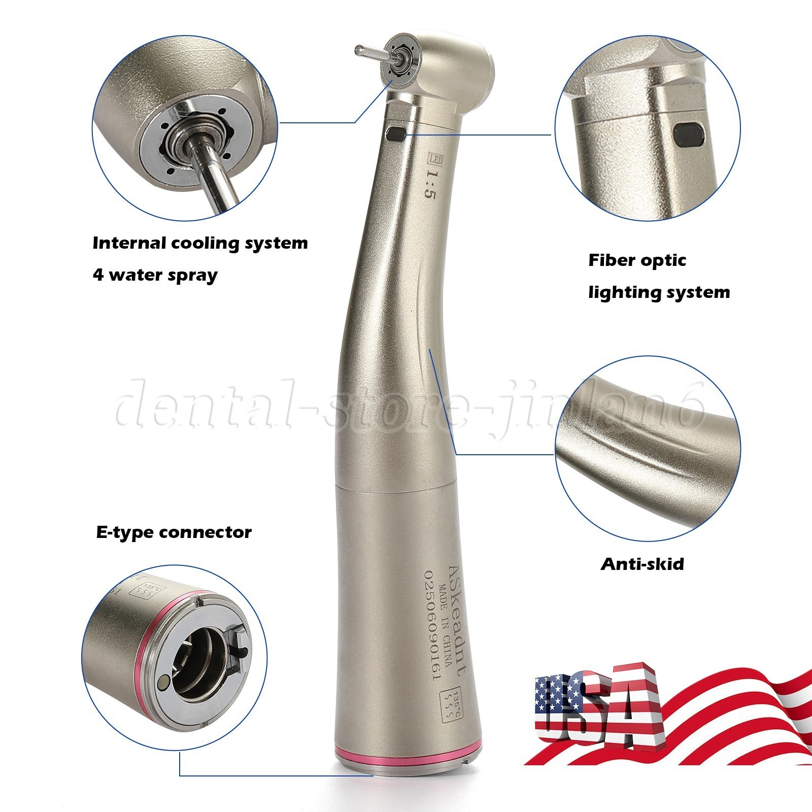 ASkeadnt Dental 1:5 Increasing Contra Angle Handpiece Fit E-type Motor